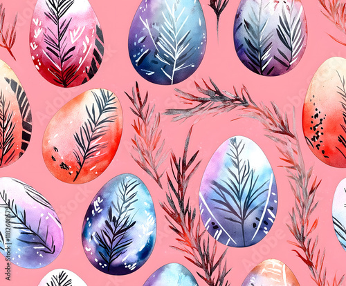 Easter Eggs on Pink Background
