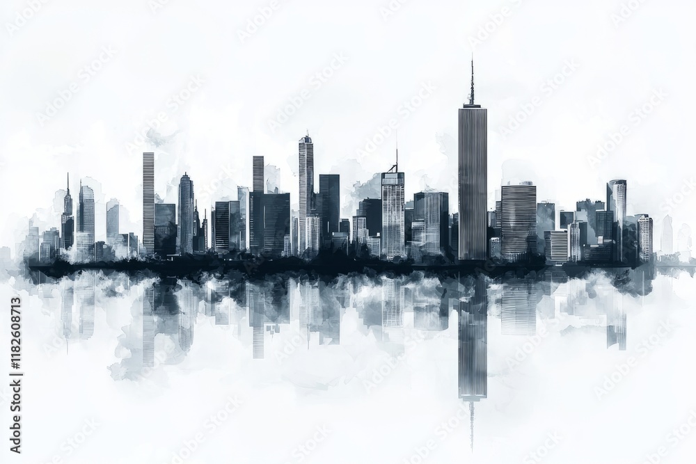 Fototapeta premium Monochrome cityscape reflection: skyscrapers and urban skyline