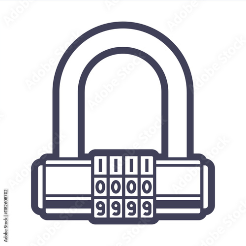 Black icon combination padlock. open by numerical code.