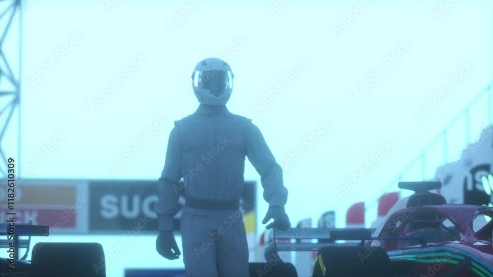 Racing driver pilot walk between two race cars. Car Racing Concept