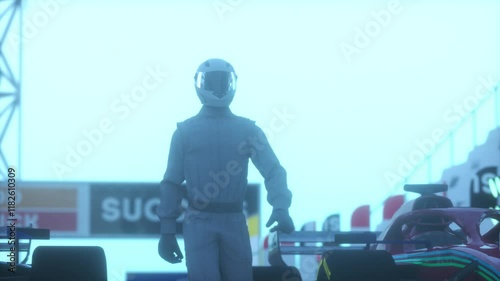 Racing driver pilot walk between two race cars. Car Racing Concept