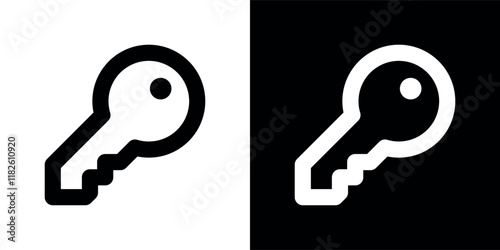 Key icon. Symbol of opening or closing. Designation of password, protection or web access. Attribute of a lock, door or treasure chest.