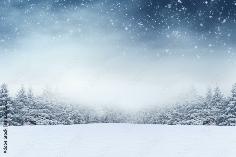 Snow is gently falling on a beautiful winter wonderland with snow covered fir trees Snow is gently falling on a beautiful winter wonderland with snow covered fir trees