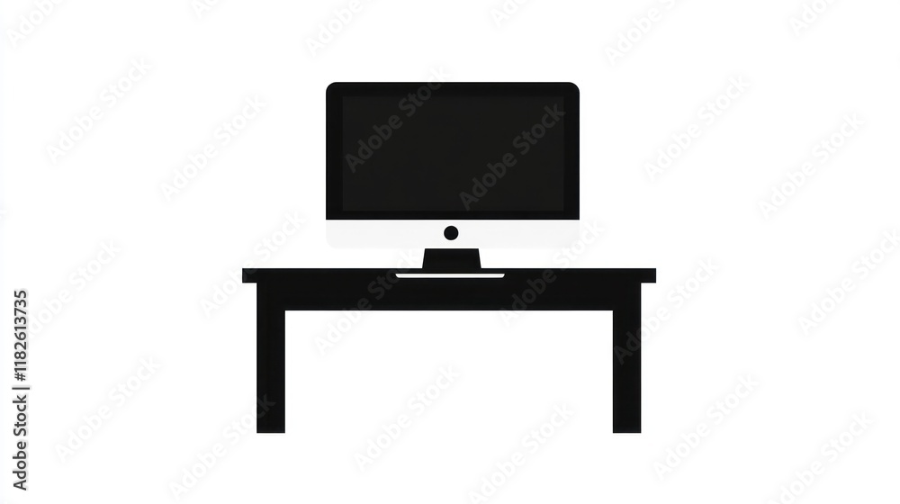 Black computer on table, isolated. Screen background is plain. Use presentation, infographic Black computer on table, isolated. Screen background is plain. Use presentation, infographic