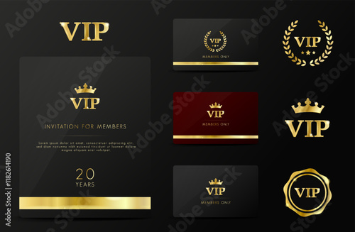 Premium golden VIP Card with elegant vip card template. Modern business card for members only. Luxury design.
