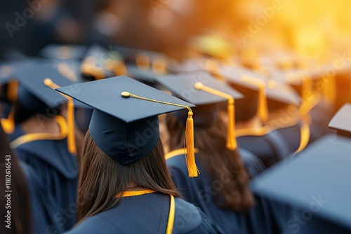 University campus, college event or school graduation ceremony. Students with education, learning or employment opportunity