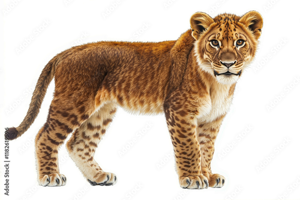 A drawing of a lion cub standing on a white background A drawing of a lion cub standing on a white background