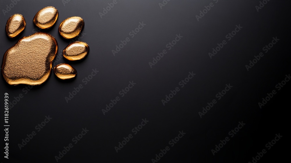 Golden paw print on a dark background. Elegant and minimalist design. Golden paw print on a dark background. Elegant and minimalist design.