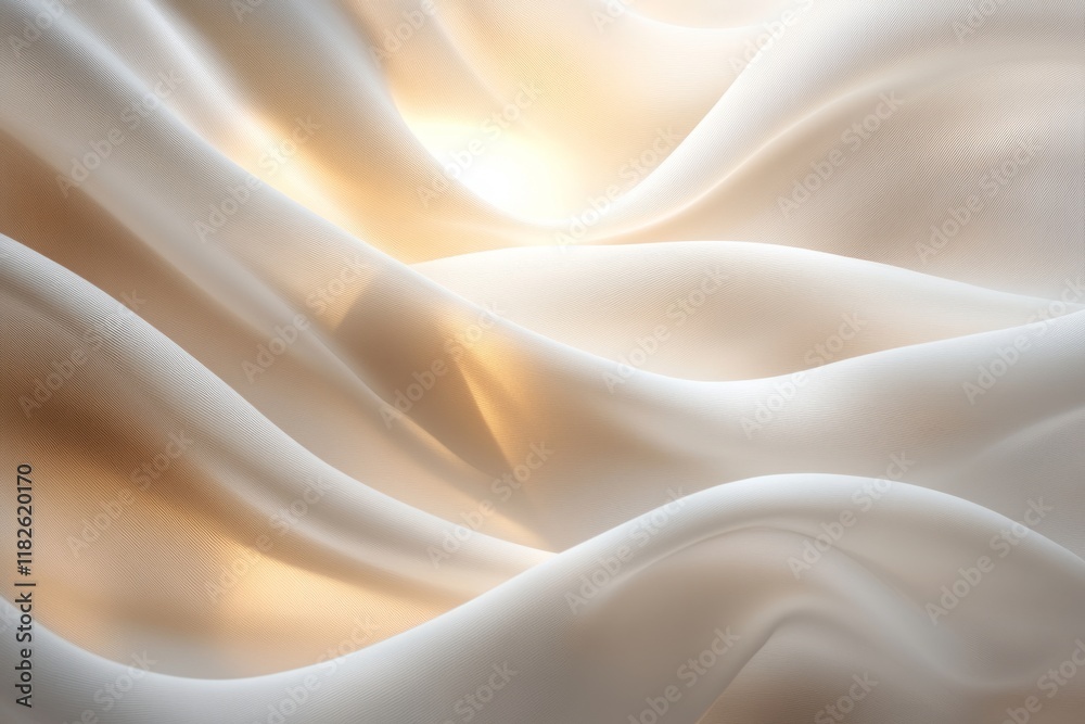 Obraz premium Smooth, luxurious white silk fabric flowing and reflecting golden light, creating an elegant and sophisticated backdrop