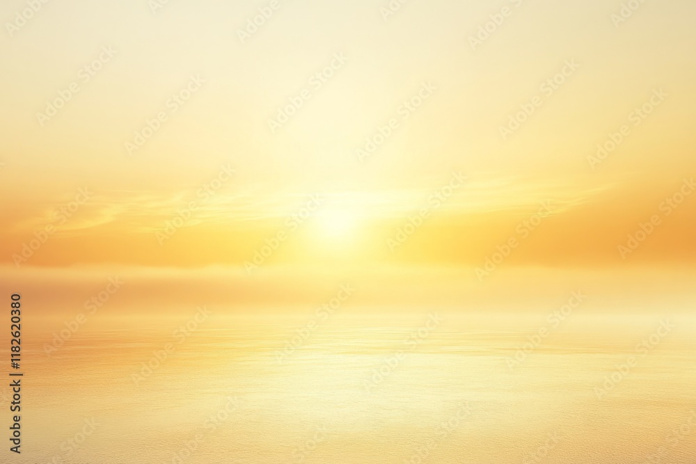 Golden sunrise creates a tranquil atmosphere over calm ocean waters with soft clouds, offering a serene and inspiring natural background Golden sunrise creates a tranquil atmosphere over calm ocean waters with soft clouds, offering a serene and inspiring natural background