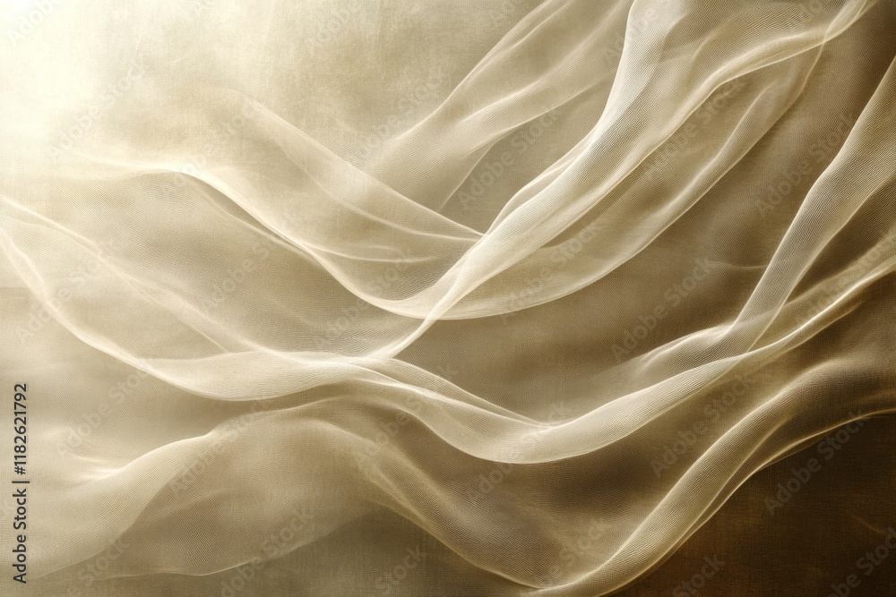 Obraz premium Smooth, sheer fabric drapes gracefully, creating an abstract pattern with warm light enhancing its delicate texture