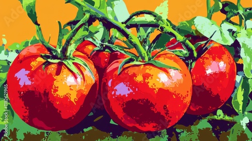 Vibrant Tomato Cluster Painting: A Colorful Still Life