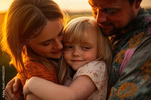 A heartwarming scene of a grown-up man hugging his young nieces