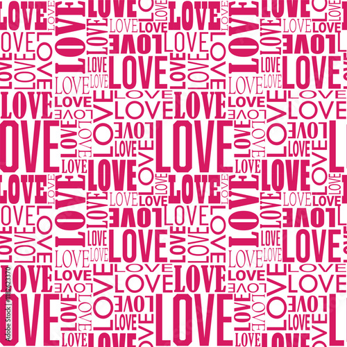 Obraz na płótnie Repeating red text word Love. Romantic background seamless pattern. Endless print. Cute vector illustration. w salonie