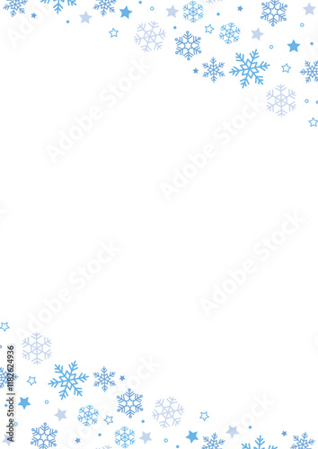 雪の結晶 フレーム 星 青 水色 コーナー　縦