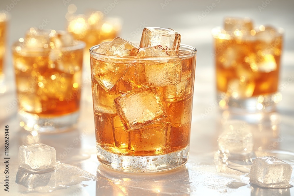 A refreshing glass of iced tea served over ice cubes A refreshing glass of iced tea served over ice cubes