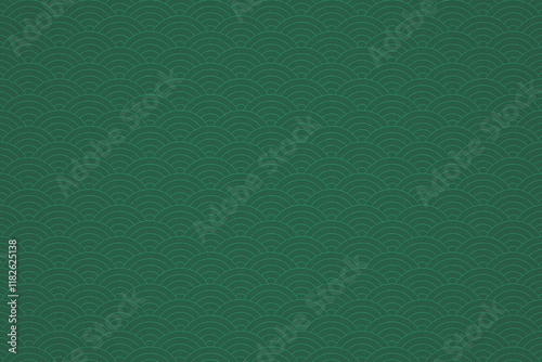 Traditional Asian Seigaiha Pattern On Green Paper Texture