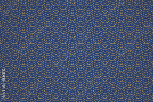 Asian Seigaiha Gold And Blue Pattern On Textured Paper