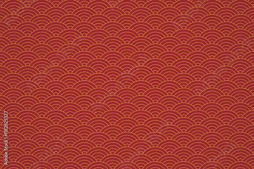 Elegant Seigaiha Wave Pattern Red And Gold Paper Texture