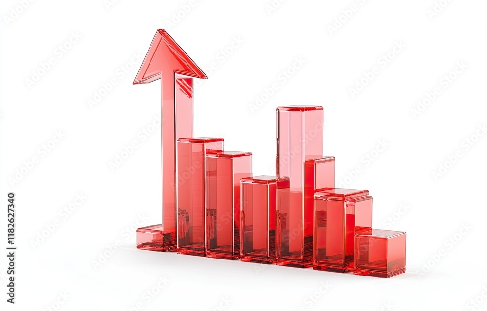 3D red arrow graph going up, white background 3D red arrow graph going up, white background