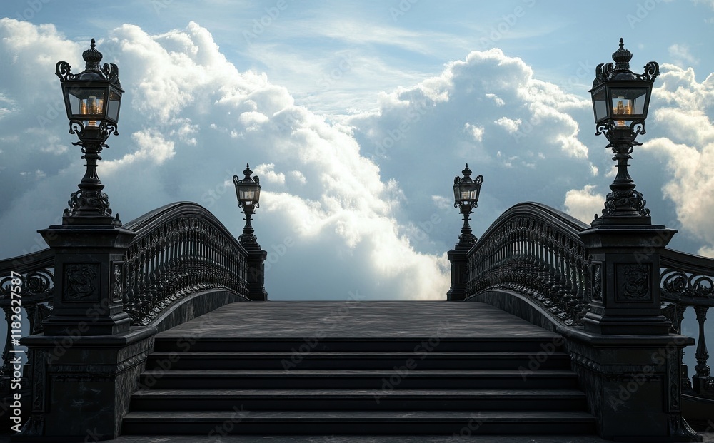 Picture of a bridge with stairs leading to the sky Picture of a bridge with stairs leading to the sky