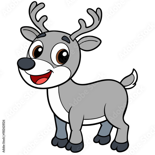 Wallpaper Mural Happy cartoon reindeer, black and white illustration, holiday coloring page. Torontodigital.ca