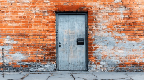 Weathered Metal Door in Brick Wall photo