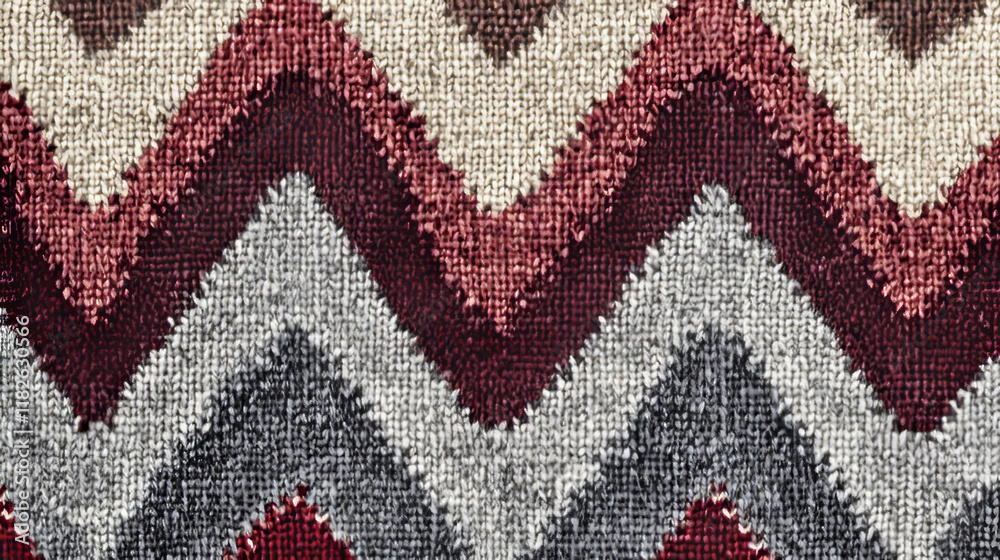 Seamless knitted pattern with zigzags. Color pattern gray red burgundy