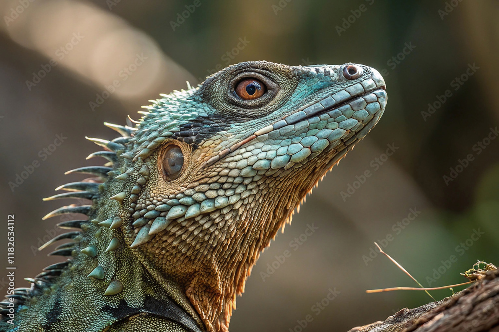 Close-up of a vibrant blue lizard's head and neck, showcasing intricate scales and textures. Close-up of a vibrant blue lizard's head and neck, showcasing intricate scales and textures.