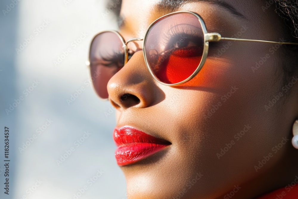 Close-up portrait of a woman with bold accessories, perfect for fashion or beauty themes Close-up portrait of a woman with bold accessories, perfect for fashion or beauty themes