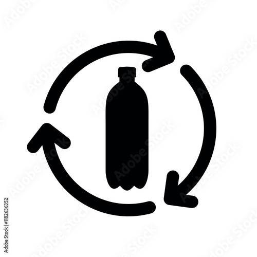 Icon of a plastic bottle (PET) with arrows. Symbol of plastic recycling or ecology. Packaging for water, soda or beer.