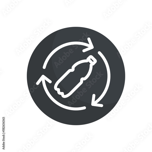 Icon of a plastic bottle (PET) with arrows. Symbol of plastic recycling or ecology. Packaging for water, soda or beer.