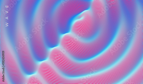 3D wavy background with ripple effect. Grid surface with particle. Vector illustration for cover, card, postcard, interior design, banner, poster, brochure or presentation.
