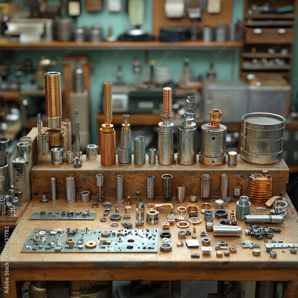 A wooden table filled with various tools A wooden table filled with various tools