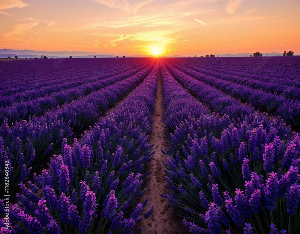 Obraz premium A vibrant sunset over a lavender field