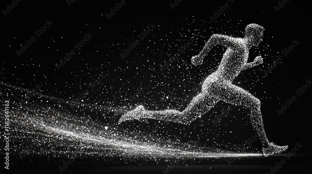 Naklejka premium Runner consists of points. Particles in the form of a runner on a dark background. Vector illustration. Graphic concept running.