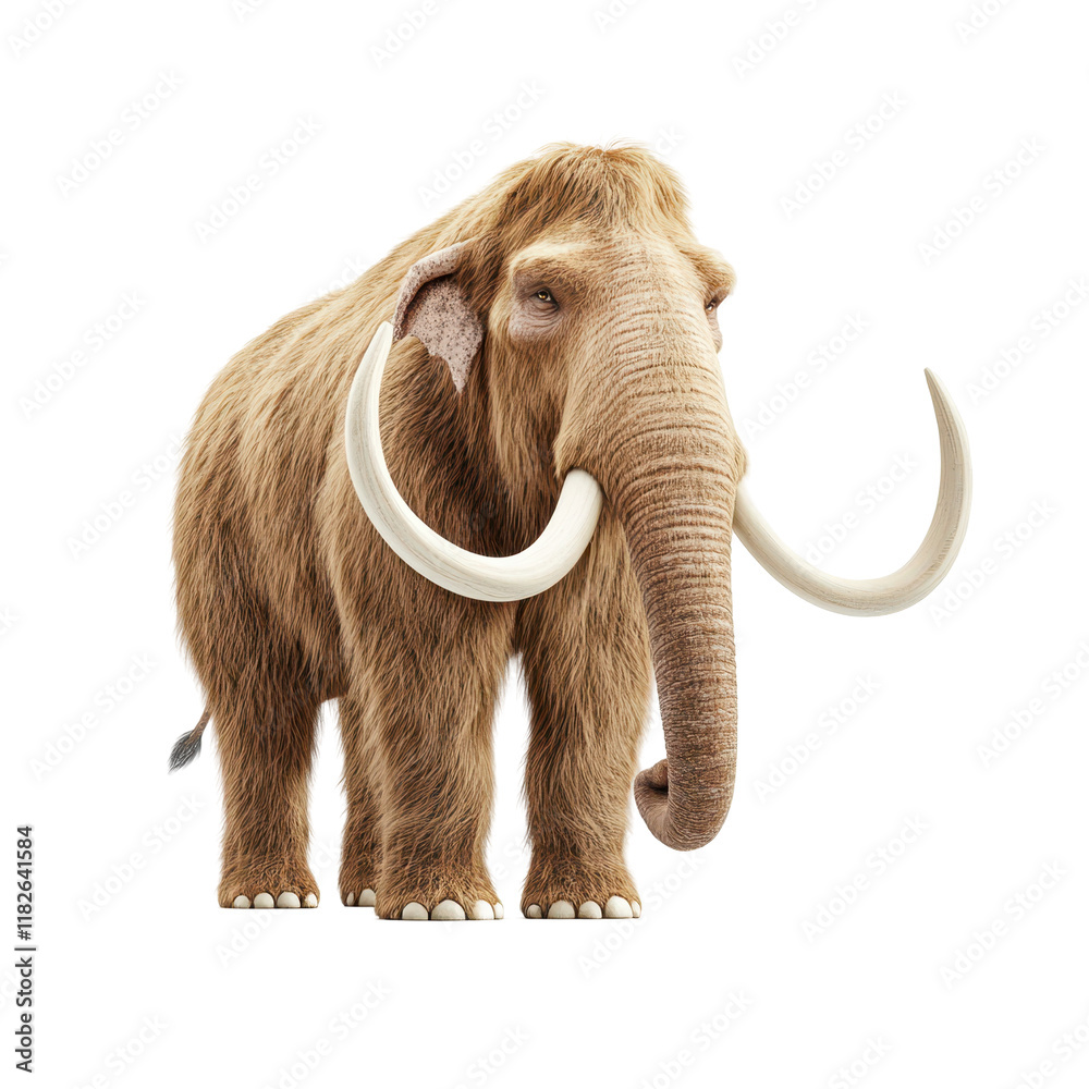 Obraz premium Mammoth in Majesty: A majestic woolly mammoth stands tall, its massive tusks and thick fur a testament to the grandeur of prehistoric times.