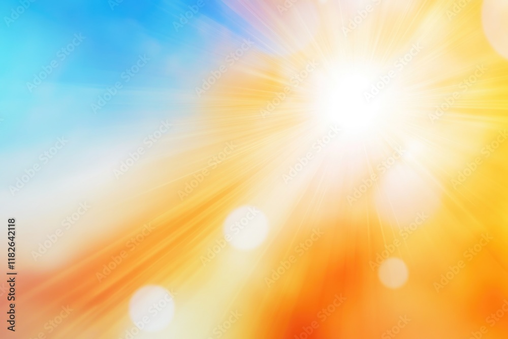 Naklejka premium A bright sun shining overhead with a clear blue sky
