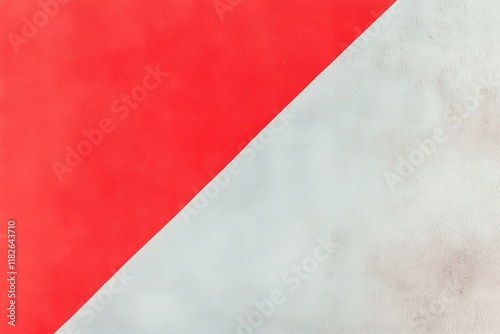 Minimalist abstract composition with red and white diagonal shapes