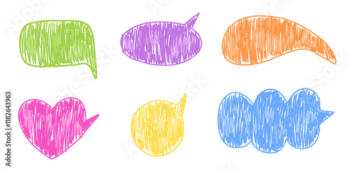 Set of speech bubble in childlike style with crayon texture