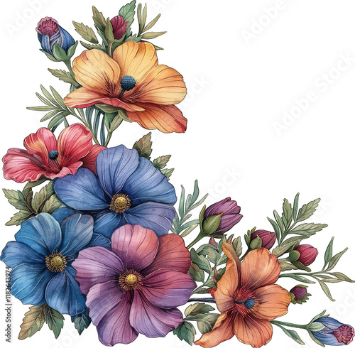 Wallpaper Mural A Corner Bouquet of Colorful Watercolor Flowers Torontodigital.ca