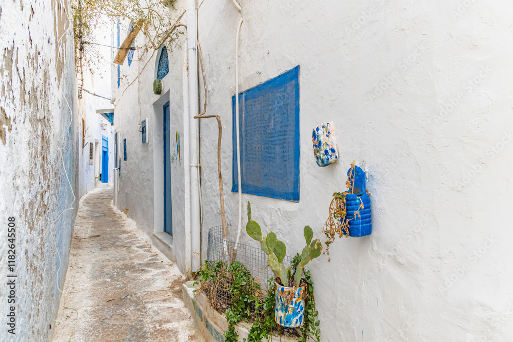 Fototapeta premium Hammamet, Nabeul, Tunisia. A narrow alley in Hammamet.