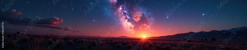 Fototapeta premium Meteors blaze across a darkened field at dawn, darkness, stardust, fiery