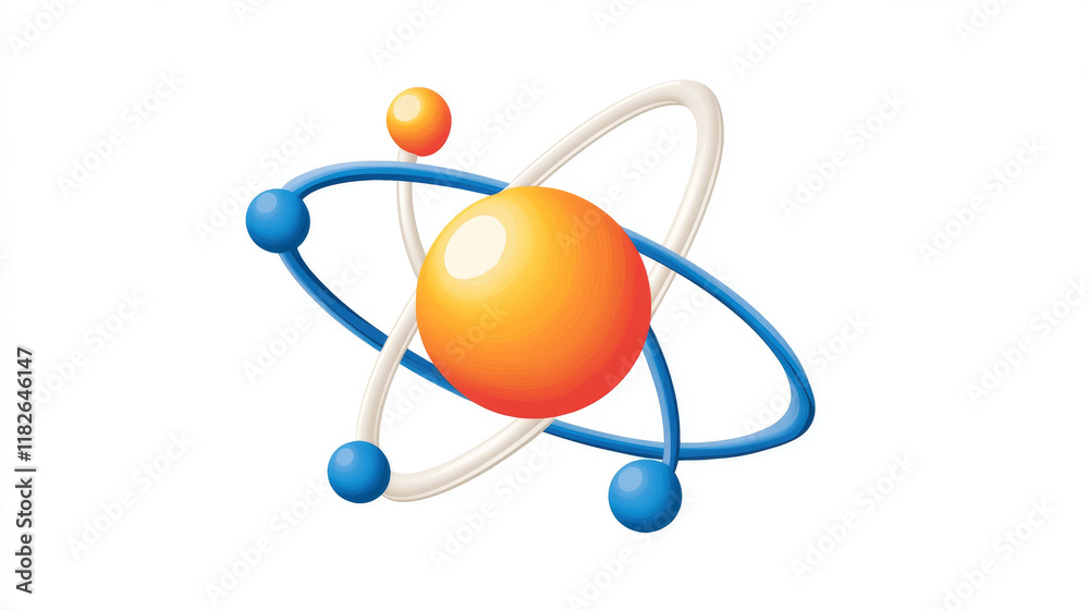Model of atom. 3d illustration on blue background Model of atom. 3d illustration on blue background
