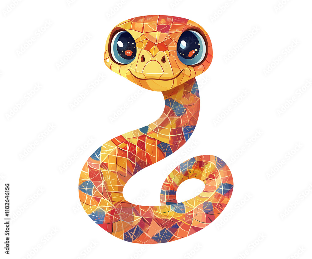 Fototapeta premium Cute snake illustration with geometric pattern - Chinese snake - isolated PNG on transparent background
