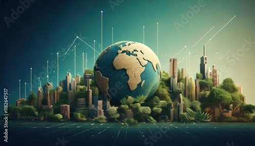 A visual representation of geopolitical risks and sustainability in a modern world with a focus on global interconnectivity.