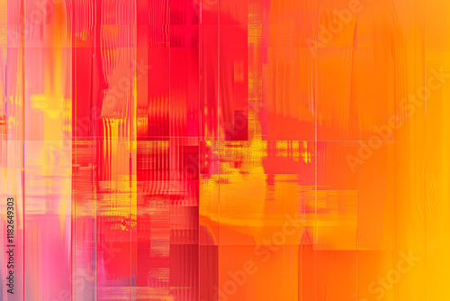 Abstract digital composition featuring vibrant shades of red and orange with layered textures and patterns