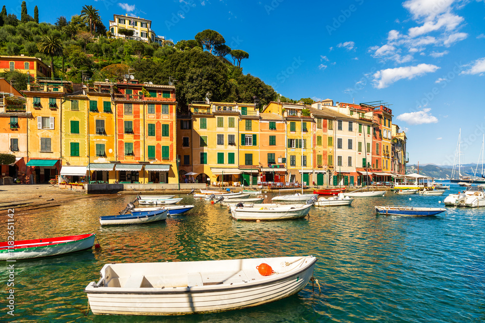 Φωτογραφία View of Portofino village, boats in the marina. Liguria, Italy