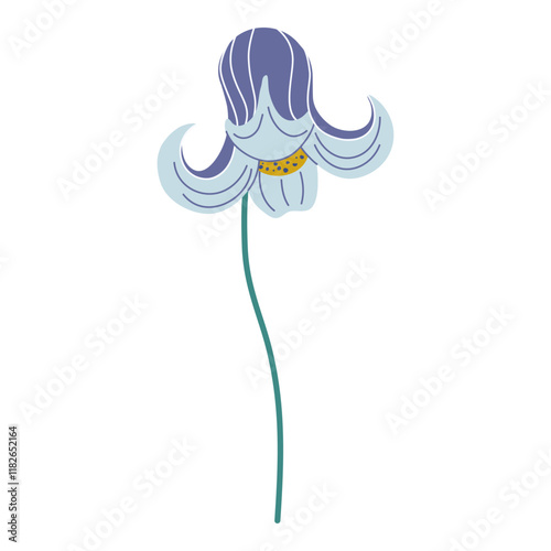 Cute Bellflower. Wildflower isolated on transparent background. Beautiful stylized flower bud on long stem. Hand drawn flat style vector illustration.
