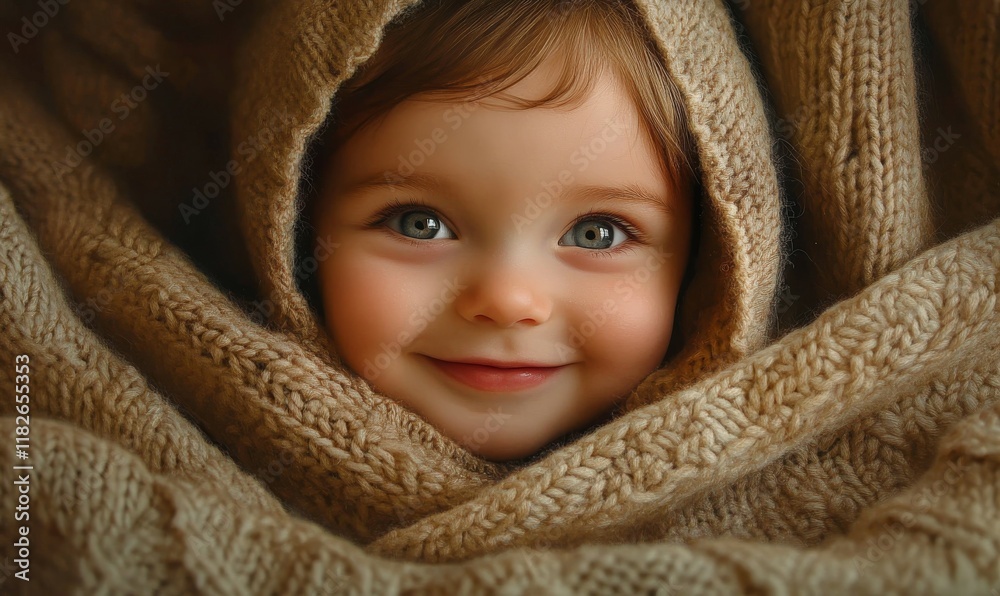 Radiant Baby Smile Captured on a Soft, Warm Blanket, a Portrait of Innocence and Happiness